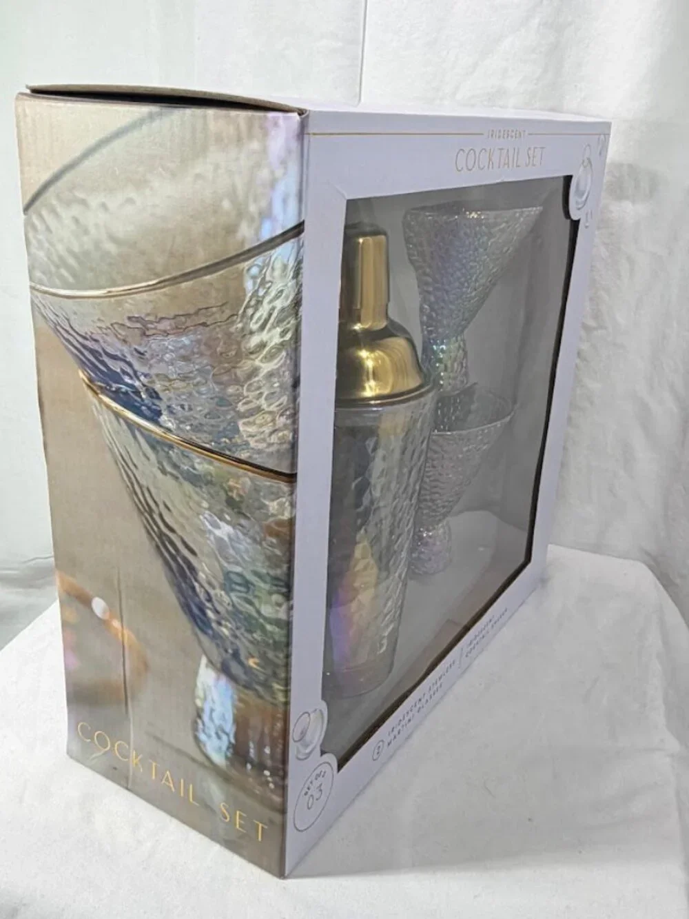 Iridescent Cocktail Set. Bar Tender Set. 3 Pieces. New In Box Never Opened